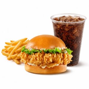 Burger Poulet Éclair avec frites et boisson